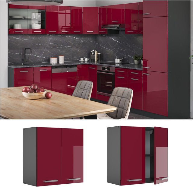Vicco Küchenschrank R-Line Hängeschrank Hochglanz Bordeaux/Anthrazit Breite: 60 cm, Höhe: 31 cm, Tiefe: 1 cm - Bild 1