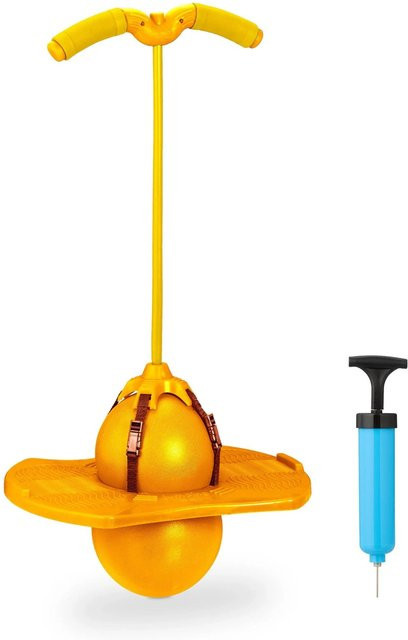 Relaxdays Pogo Ball Kunststoff Gelb mit Griffen ab 6 Jahren - Bild 1