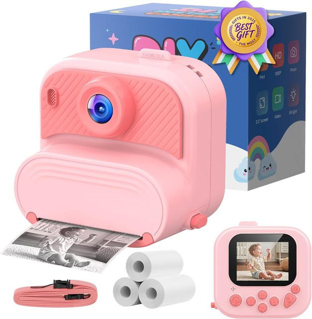 RIVGOT DIY Sofortbildkamera für Kinder in Rosa/Pink mit 48MP und 1080P HD Druckfunktion - Bild 1