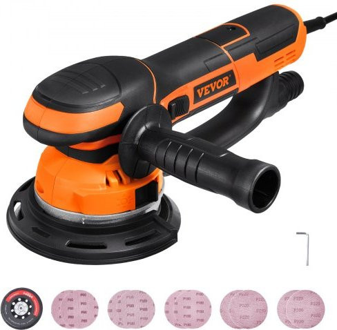 VEVOR Exzenterschleifer mit Doppelfunktion, 850 W, 7400 U/min, 6 Geschwindigkeitsstufen, Farbe Orange, Durchmesser: 15,24 cm - Bild 1