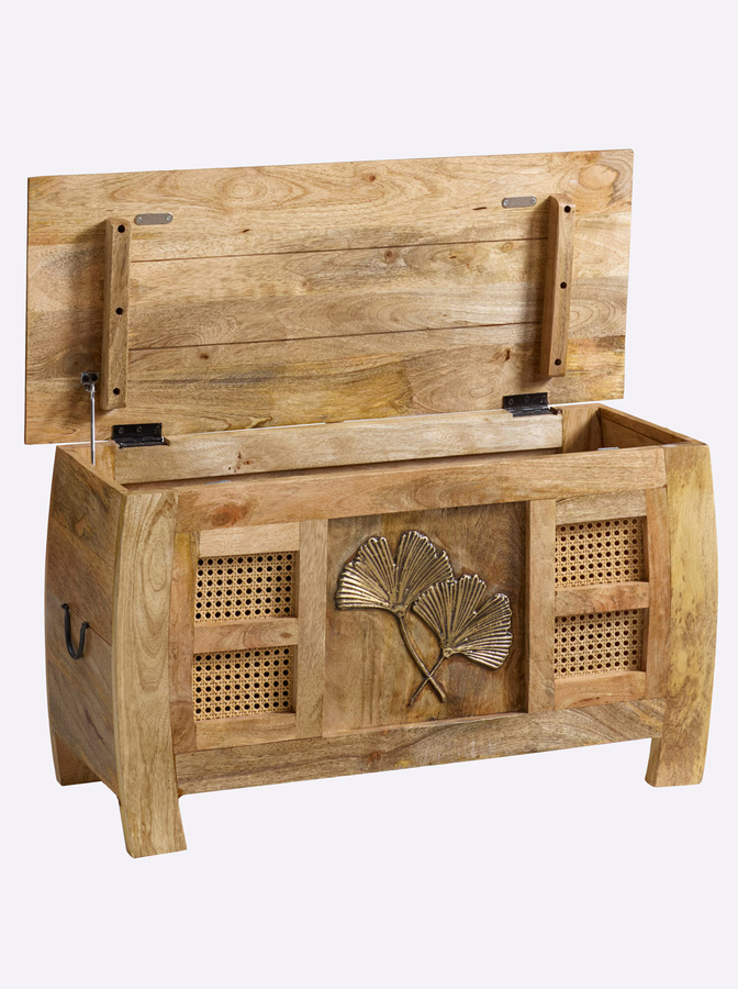 Truhenbank von Heine Home aus Mangoholz und Rattangeflecht in Braun und Beige, B/T/H: 86 x 46 x 46 cm - Bild 2