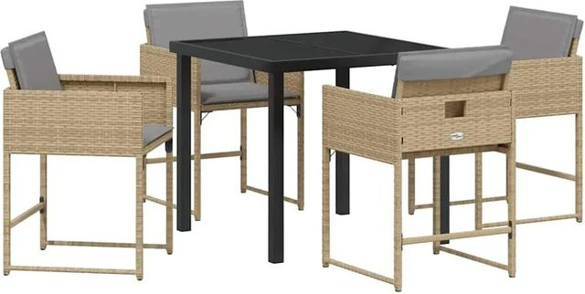vidaXL Garten Essgruppe aus Poly-Rattan in Beige mit 5-teiligem Set und Sicherheitsglas, B/T/H: 80 x 80 x 73 cm - Bild 1