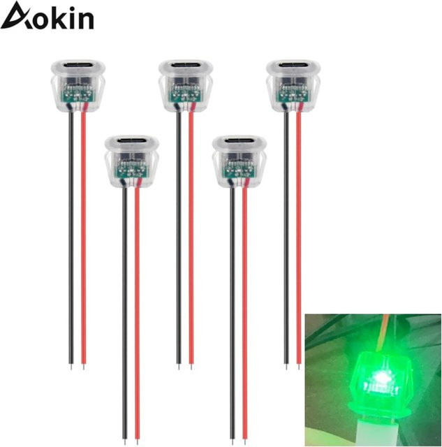 AOKIN USB-C Pigtail-Kabel mit LED, 2-poliger USB Typ-C Buchsenanschluss, 3A Lötanschluss, transparent - Bild 1