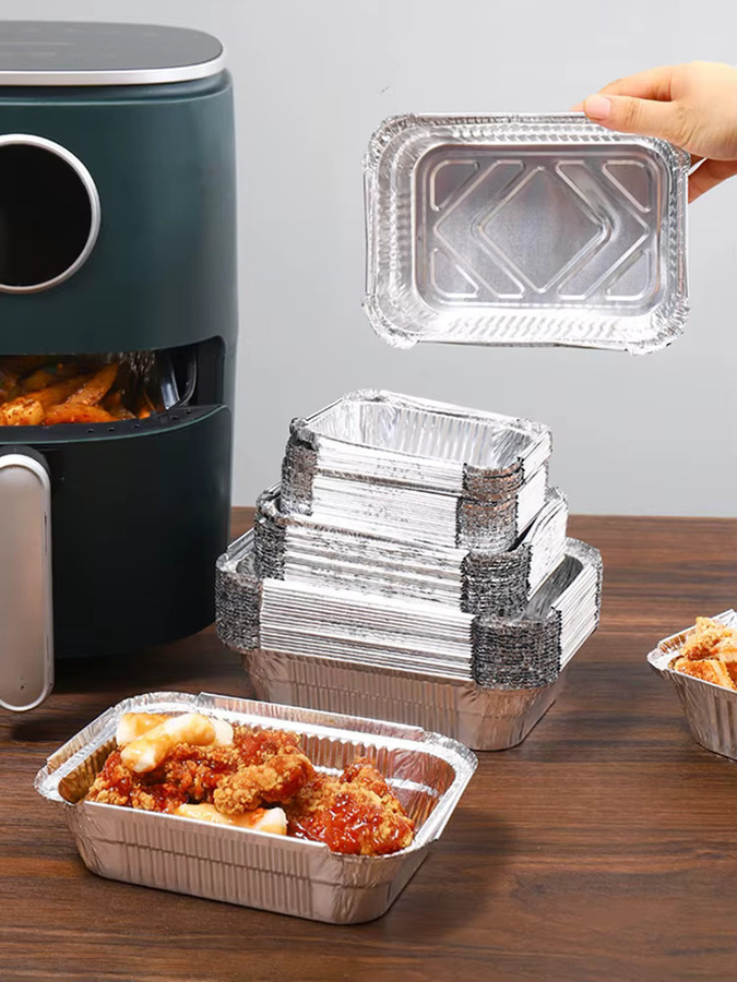TPXCKz 10er Set Rechteckige Airfryer Backformen aus Aluminium mit Antihaftbeschichtung in Silber - Bild 7