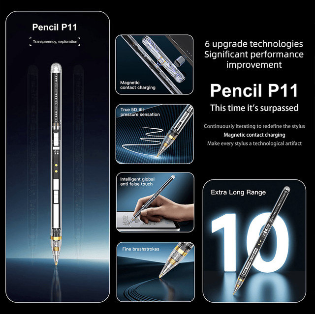 Basix Transparenter Stylus-Stift für iPad Pro mit Schnellladefunktion und Handballenerkennung, kompatibel mit Apple Pencil Modellen 2018-2024 - Bild 1