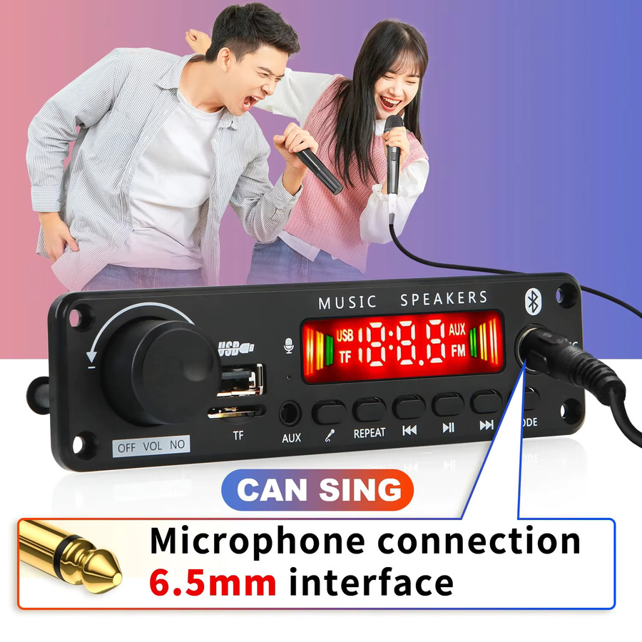 Kebidu Bluetooth MP3 Decoder Board mit 50W Verstärker, USB, TF und FM Radio, Freisprecheinrichtung für Auto Audio, Schwarz - Bild 2