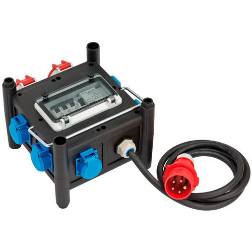 Brennenstuhl Gummi-Stromverteiler BSV 3 FI/16 2 IP44 mit 2x CEE 400V/16A und 5x 230V/16A Schutzkontakt-Steckdosen, Kabellänge: 2 m, Farben: Rot, Blau, Schwarz - Bild 3
