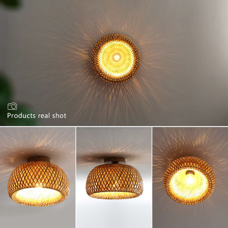 PARKSON Deckenleuchte aus Bambus und Rattan in Braun, runde Handgemachte Korbgeflecht-Lampe für Wohnzimmer, Esszimmer, Restaurant und Café - Bild 2