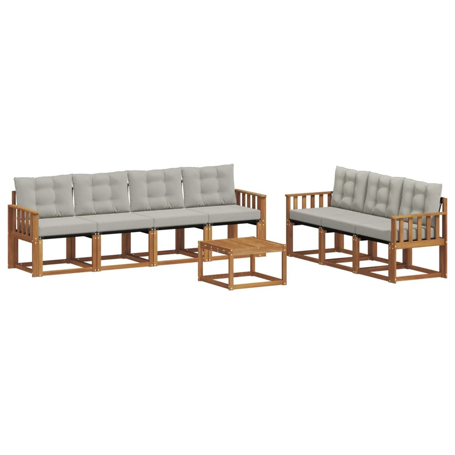 vidaXL Outdoor-Sofagarnitur 8-teilig aus Akazienholz und Textilene in Beige und Grau mit Kissen und Tisch - Bild 2