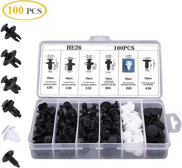 100 Stück Auto Fastener Clips in Schwarz als Kotflügel Push Retainer Pin und Niet für Tür sowie Stoßstange und Trim Panel - Bild 1