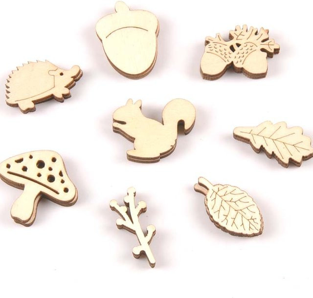 20 Stück Holzornamente mit Herbstmotiv aus Holz für Scrapbooking und DIY Basteleien in Braun und Beige - Bild 1