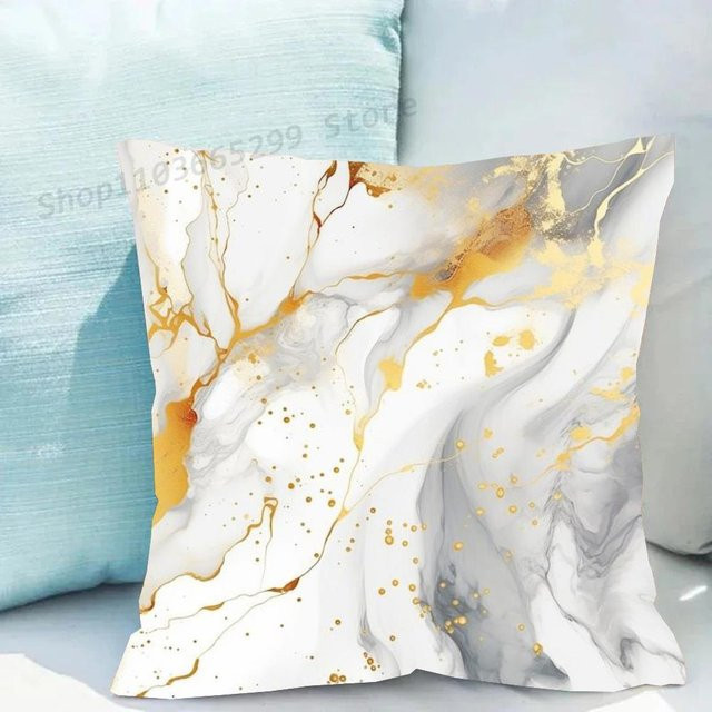 Tonnika Chen Kissenbezug mit Gold-Marmor-Design in Weiß und Gold, quadratisch, B/B: 40 x 40 cm - Bild 1