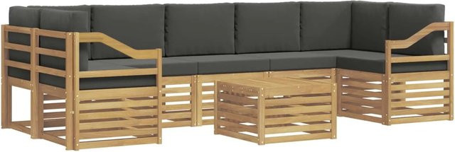 vidaXL Outdoor-Sofagarnitur 8-teilig in L-Form aus Akazienholz mit Polsterkissen in Anthrazit und Weiß - Bild 1