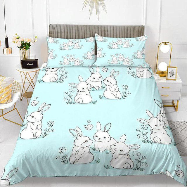 Bettwäsche Set Kaninchen Cartoon Tiere 3D Druck Rosa Your Warm Home aus Polyester für Kinder und Mädchen, B/H: 135 x 200 cm - Bild 1