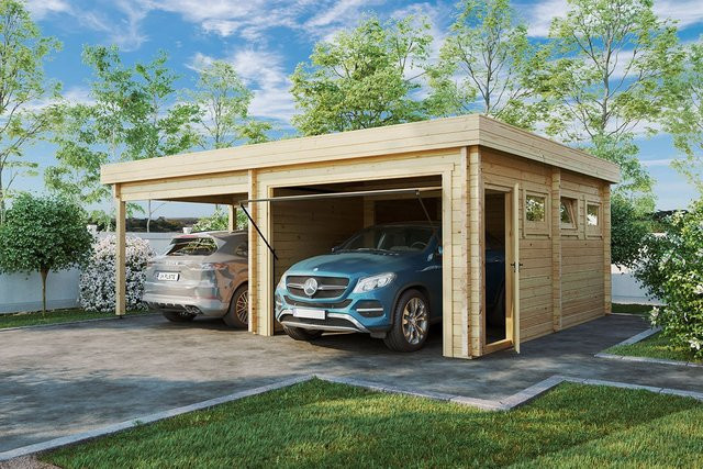 Holzgarage Deluxe H mit Carport und Abstellraum 7 x 6 m - Bild 1