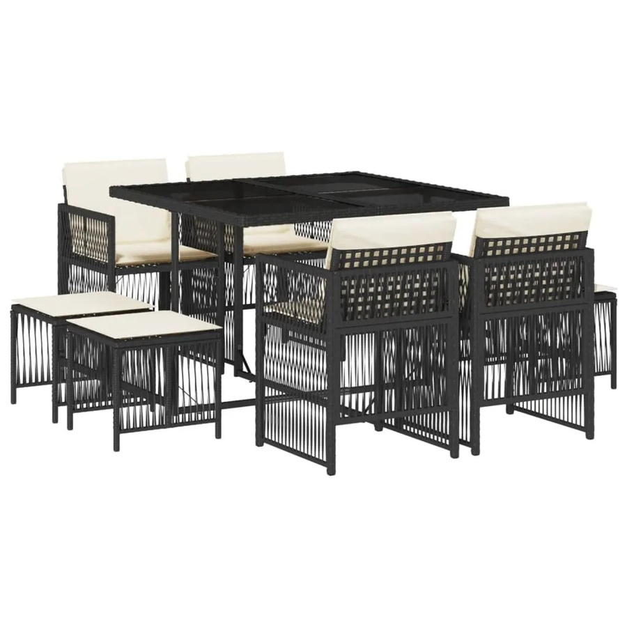 vidaXL 9-teilige Garten-Essgruppe aus PE-Rattan mit Kissen in Schwarz und Cremeweiß - Bild 2