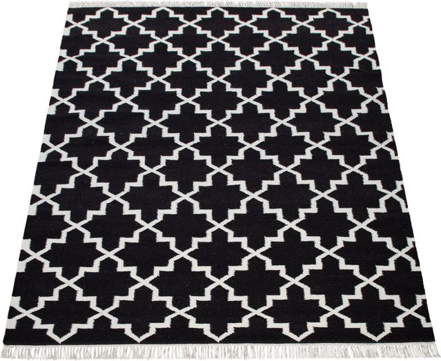Handgewebter Wollteppich Kenolia in Schwarz-Weiß mit marokkanischem Muster, B/T: 120 x 170 cm - Bild 1