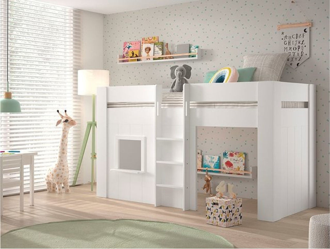 Vipack RENO halbhohes Spielbett Kinderbett aus Holzwerkstoff in Weiß, Liegefläche B: 90 cm, L: 200 cm - Bild 1