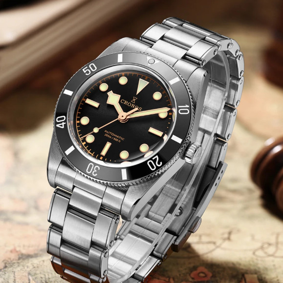 CRONOS Armbanduhr Automatik, Edelstahl, 37 mm, Schwarz, Herren - Bild 1