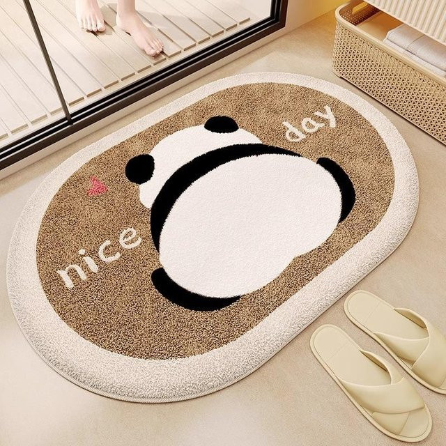 Yan Cartoon Panda Badezimmer Bodenmatte aus Imitatkashmir in Weiß, Saugfähig und Anti-Rutsch, B/T: 60 x 40 cm - Bild 1