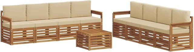 vidaXL Gartenmöbel Set 9-teilig aus Massivholz Akazie in Natur und Beige mit Tisch, Sesseln und Kissen im modernen Latten-Design - Bild 1