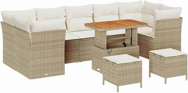 vidaXL Garten-Sofa-Set 10-teilig mit Kissen und Stauraumfunktion in Beige und Creme - Bild 1