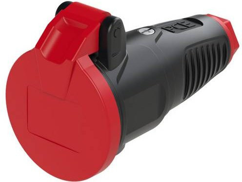 PCE Schutzkontaktkupplung 2522-sr aus Vollgummi und Thermoplast in Schwarz und Rot mit IP54 Schutzart, 16A, 250V, 3p (2P+E) - Bild 1