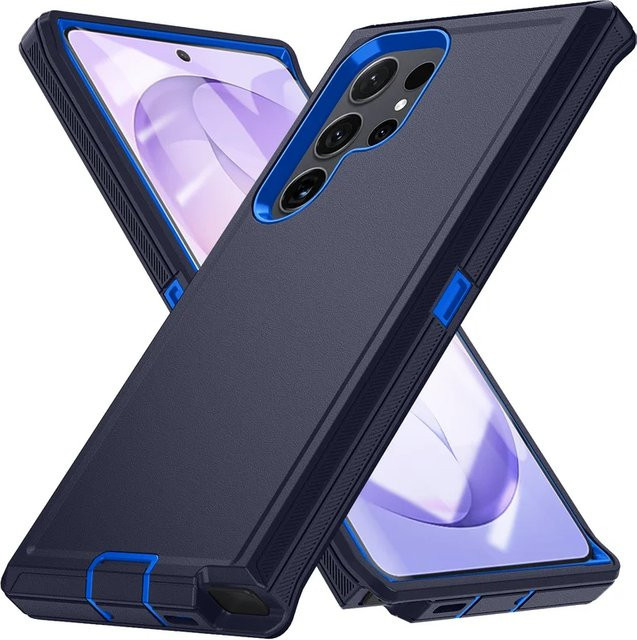 Stoßfeste Militär-Handyhülle für Samsung Galaxy S26 S25 S24 S23 S22 S21 S20 Ultra Plus mit Halterung aus hartem PC und TPU in Blau oder Lila - Bild 1