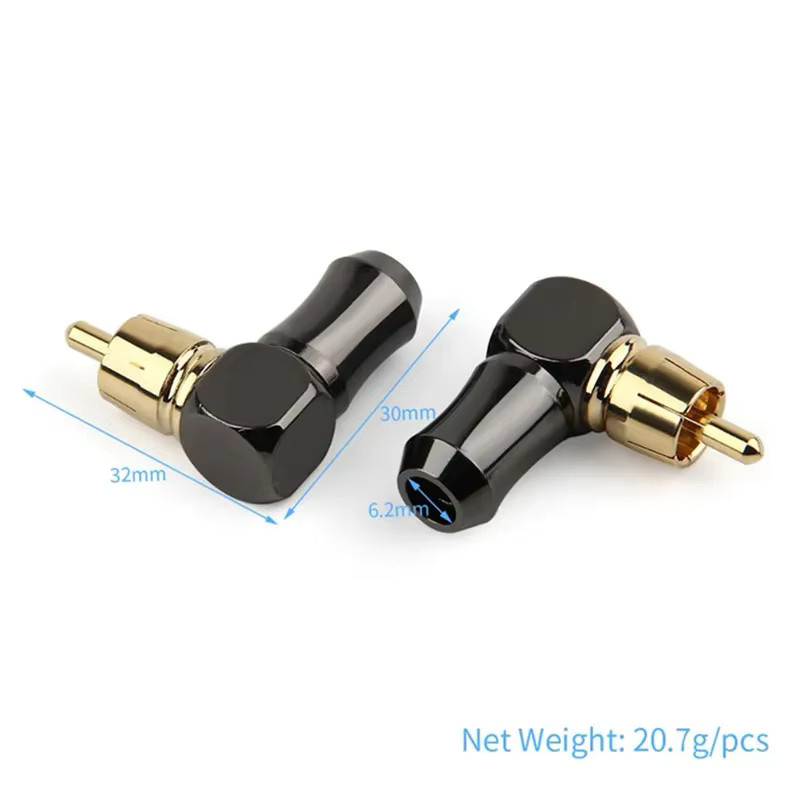 HEDANP RCA-Audio-Stecker L-Typ 90 Grad Winkel, männlich, Schwarz/Gold, zum Löten von Videokabeln - Bild 2