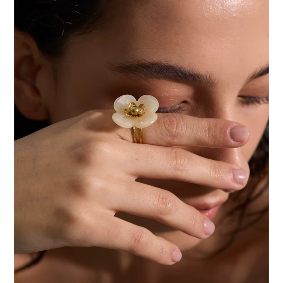 Yhpup Ring Edelstahl, Blume, Gold, Damen - Bild 3