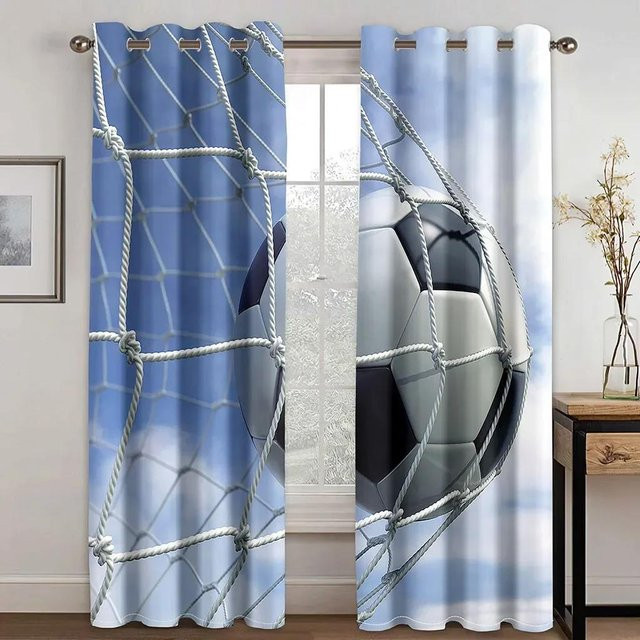 Yiran Furniture Fußball-Fenstervorhänge mit 3D-Design in Rot-Weiß-Blau, 2er-Set aus Polyester, Breite: 50 cm, Höhe: 130 cm - Bild 1