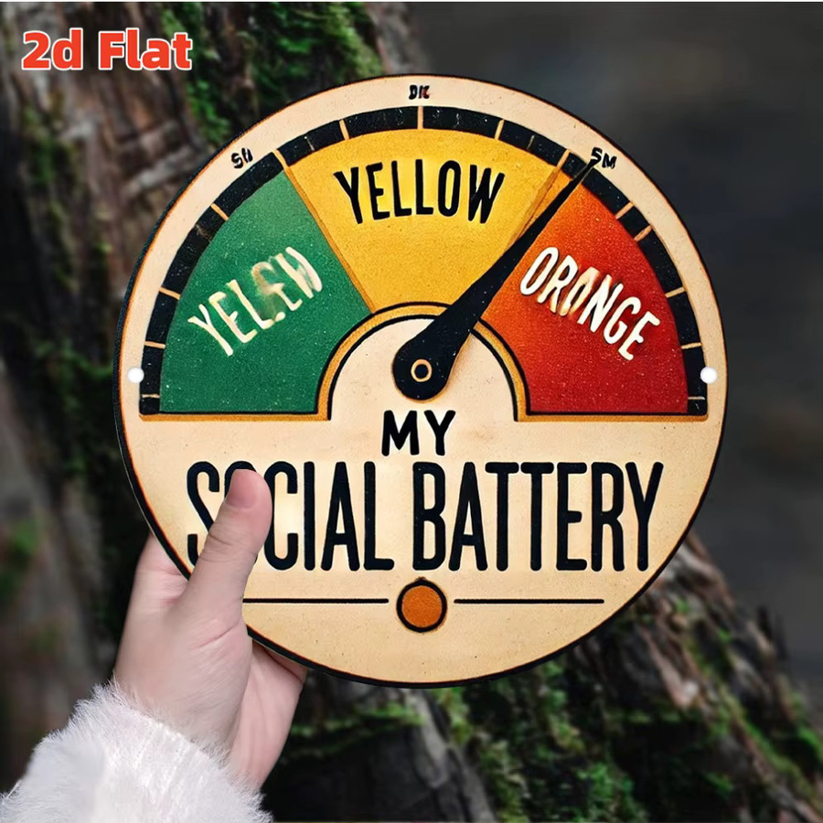 Potdemiel Wandkunst Soziale Batterie mit humorvollem Design in Gelb und Orange, runde Wanddekoration für Innen und Außen, Durchmesser: 20 cm - Bild 3