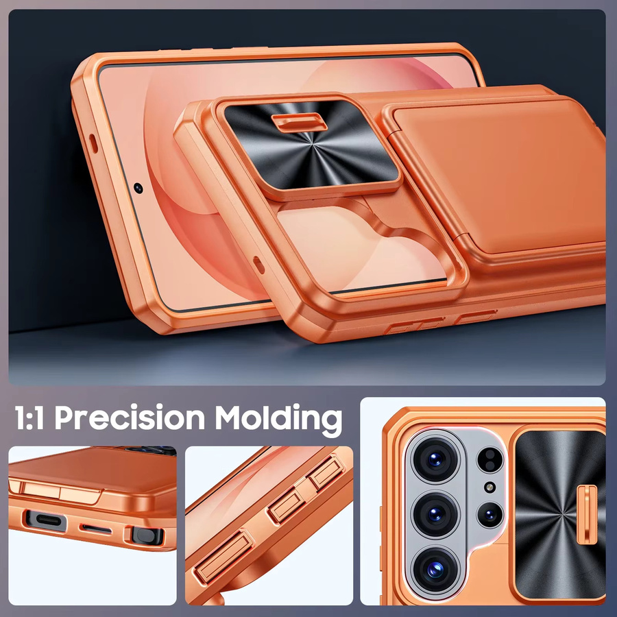 BANGZAO Wallet Case für Samsung Galaxy S26 Ultra in Orange mit Kartenhalter, Schiebe-Kameraabdeckung und Standfunktion aus PC+TPU - Bild 4