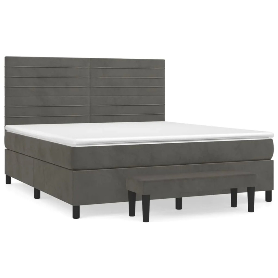 vidaXL Boxspringbett mit Matratze und Bank in Dunkelgrau, Samt, B/T/H: 160 x 200 cm - Bild 2