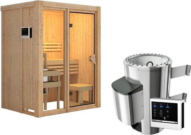 Karibu Sauna Sky 1 Naturbelassen mit 3,6 kW Ofen und externer Steuerung in Braun - Bild 1