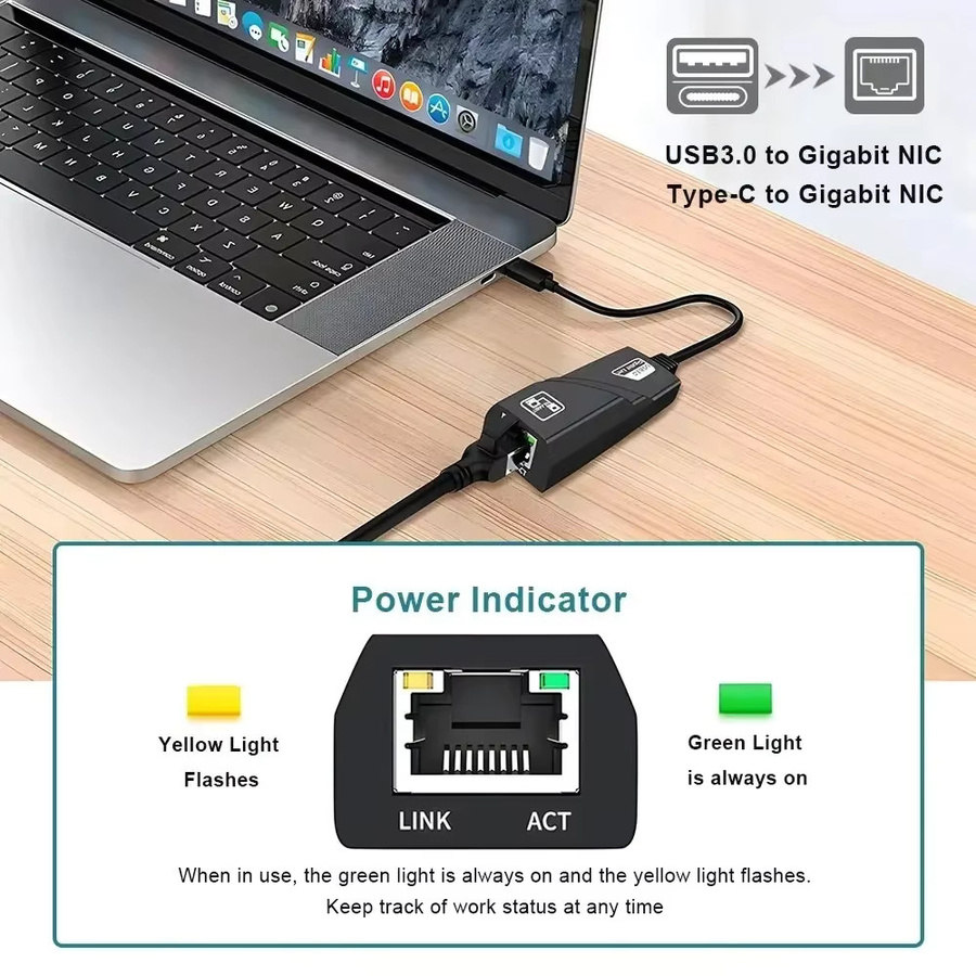 Kebidu USB 3.0 auf RJ45 Gigabit Ethernet LAN Adapter Konverter für PC Laptop MacBook, Schwarz - Bild 3