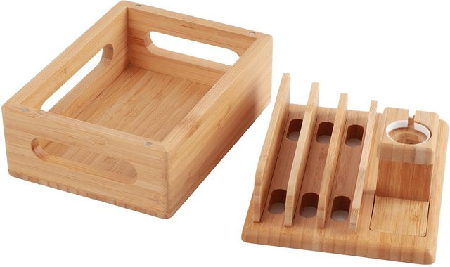 TOMTOP JMS Bambus Geräte-Organizer in Beige als Desktop-Aufbewahrungsbox für Handy, Tablet und Uhren - Bild 1