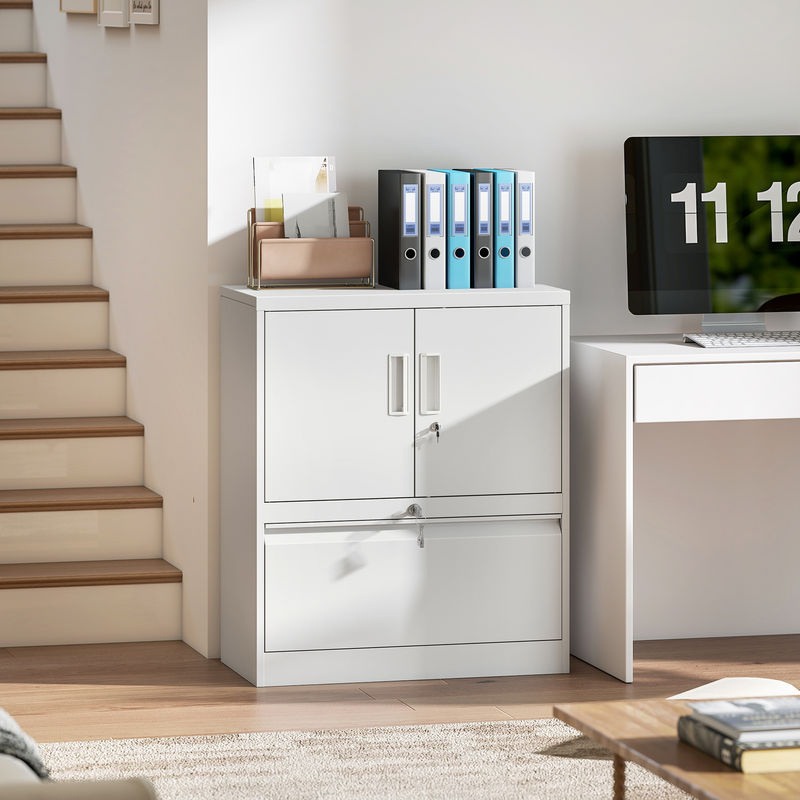 HOMCOM Aktenschrank aus Stahl in Weiß mit 2 Türen, Schublade und verstellbaren Regalen, abschließbarer Mehrzweckschrank für Home Office und Garage - Bild 2