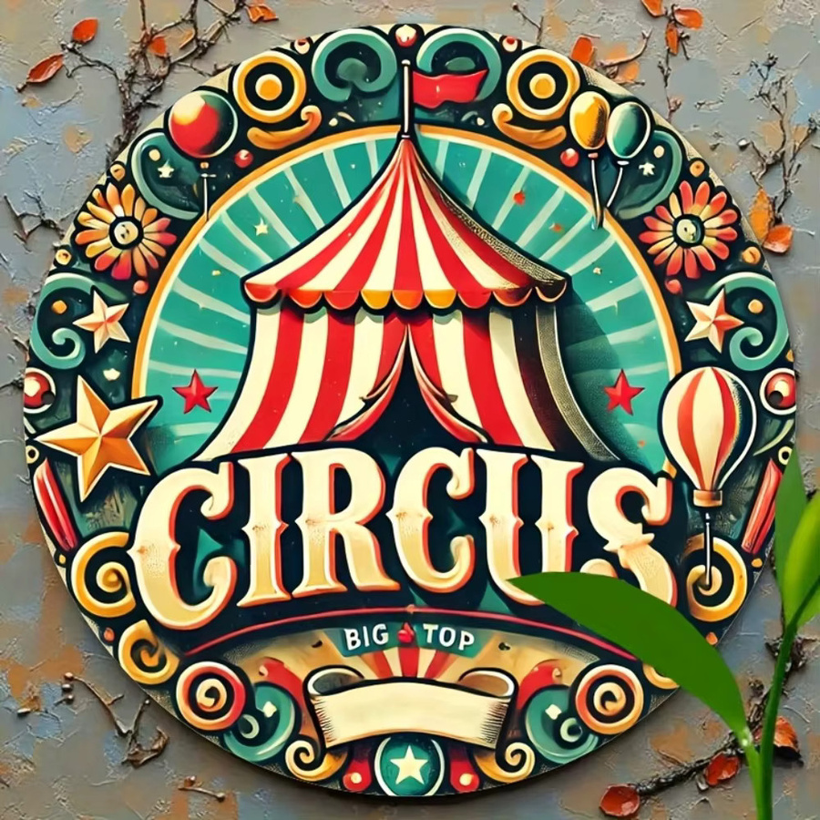 Potdemiel Vintage Zirkus Dekorschild aus Metall mit gestreiftem Zelt- und Sternen-Design, Mehrfarbig, B/H: 20 x 20 cm - Bild 3