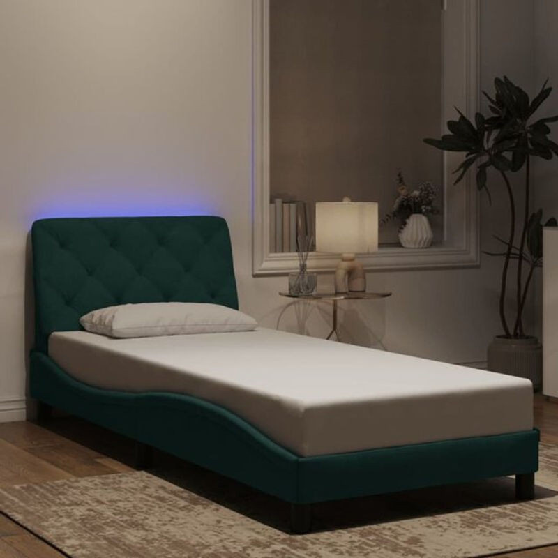 Vidaxl Polsterbett mit LED in Dunkelgrün aus Samt, B/T/H: 90 x 200 cm - Bild 1