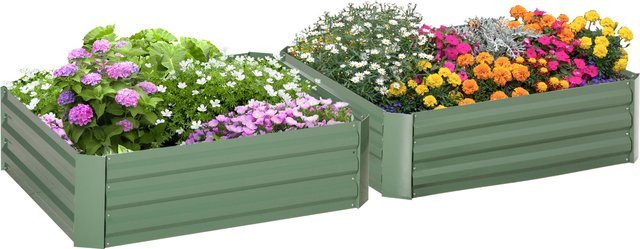 Outsunny Hochbeet-Set aus verzinktem Stahl in Grün für Garten, Terrasse und Balkon, 2-teilig, B/T/H: 100 x 100 x 30 cm - Bild 1
