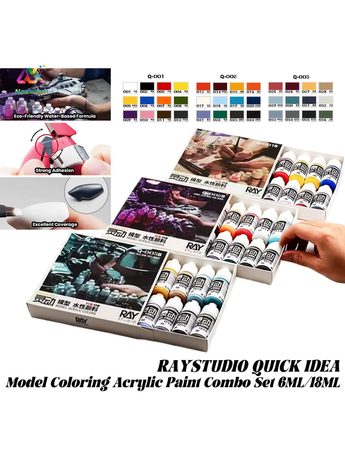 RAYSTUDIO Acrylfarben Set auf Wasserbasis für Modellbau und DIY-Malerei, 12 Flaschen à 6 ml und 18 ml - Bild 5