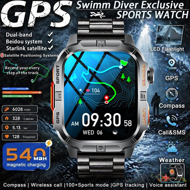 GUHUAVMI Smartwatch, GPS, 5 ATM, Schwarz, Herren - Bild 1