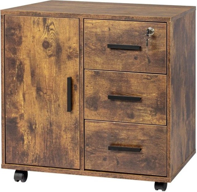 Relaxdays Rollcontainer aus Holzwerkstoff in Vintagebraun, abschließbar mit Rollen, B/T/H: 57 x 60 x 40 cm - Bild 1