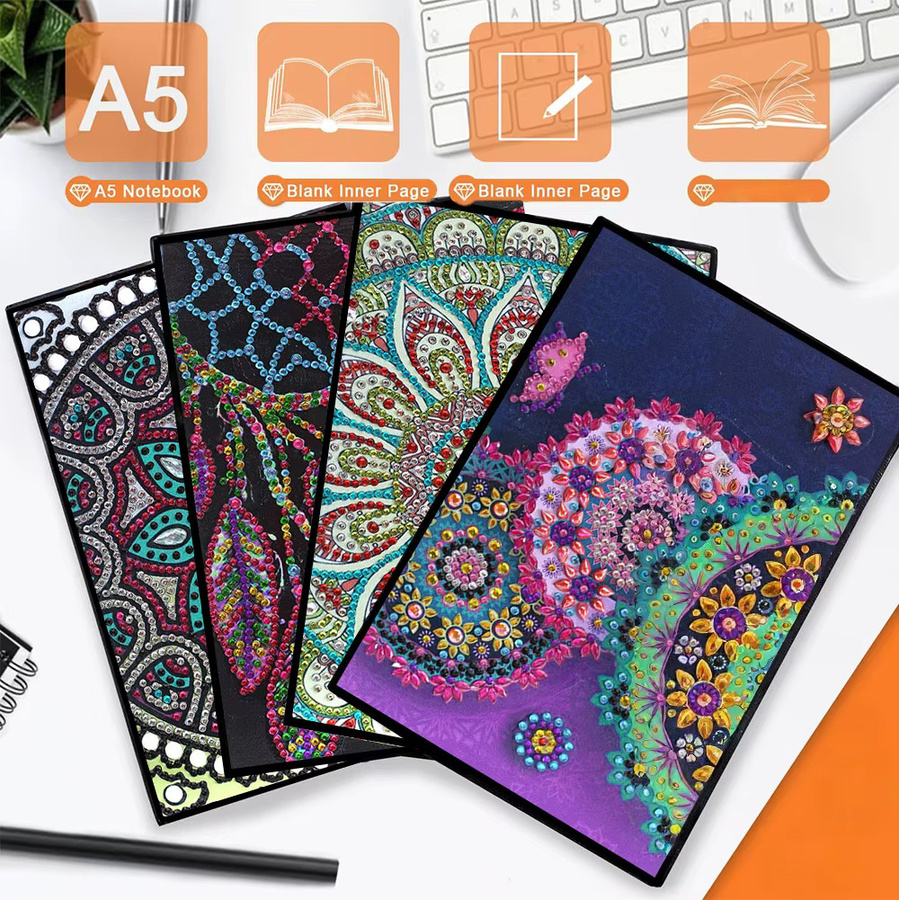DIY-Diamant Kunst-Notizbuch mit Mandala-Muster, Hardcover, A5, Mehrfarbig - Bild 3