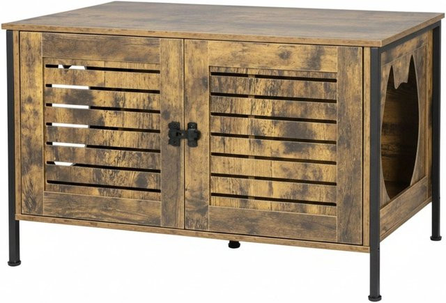 Relaxdays Katzenschrank aus MDF in Vintagebraun, abschließbar, B/H/T: 50,5 x 80 x 45 cm - Bild 1