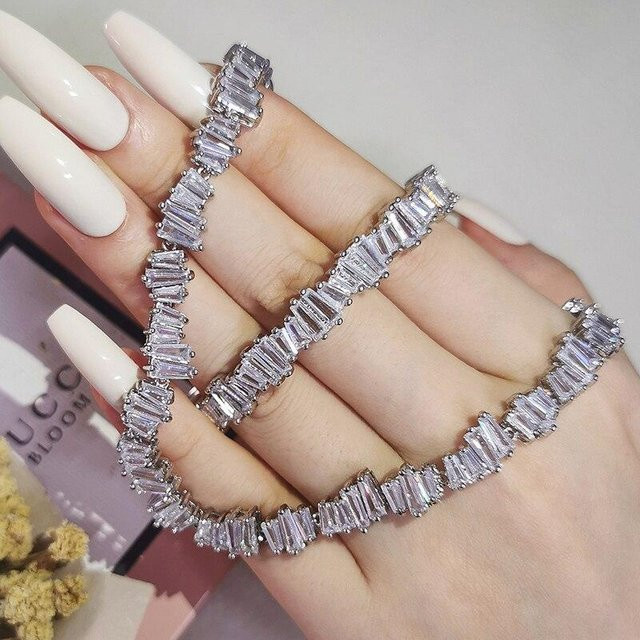 YIRAN Jewelry Schmuck-Set Halskette Armreif, Silber, Zirkonia, Damen - Bild 1