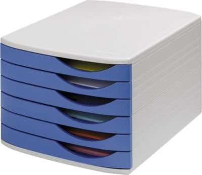 ATLANTA Schubladenbox aus Polystyrol mit 6 flachen geschlossenen Schubladen für DIN A4 in Grau/Blau - Bild 1