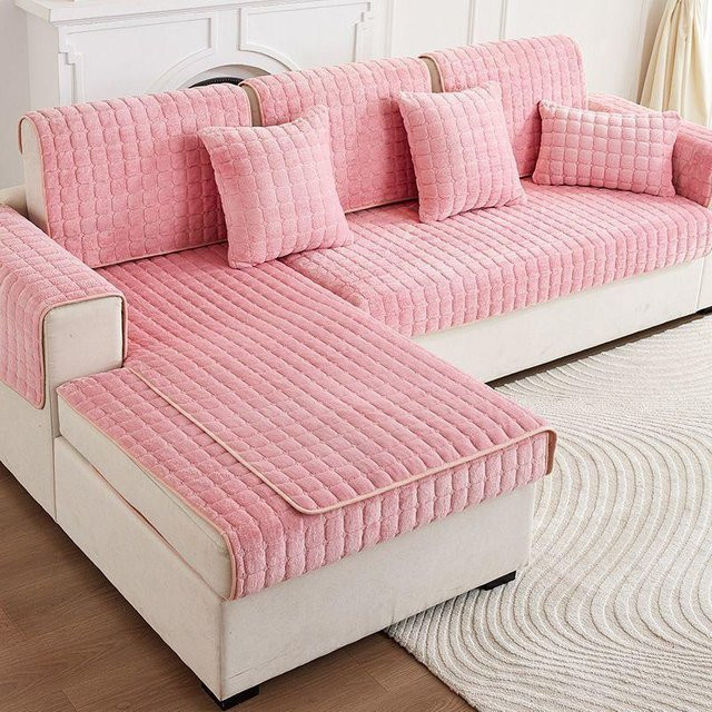 Rutschfester Plüsch Sofabezug von HOMEMOTION in Rosa, Universal Slipcover aus Samt für dein Sofa, B/H: 70 x 150 cm - Bild 1