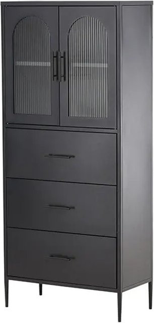 ebuy24 LaPaz Vitrinenschrank mit 2 Glastüren und 3 Schubladen in Schwarz - Bild 1